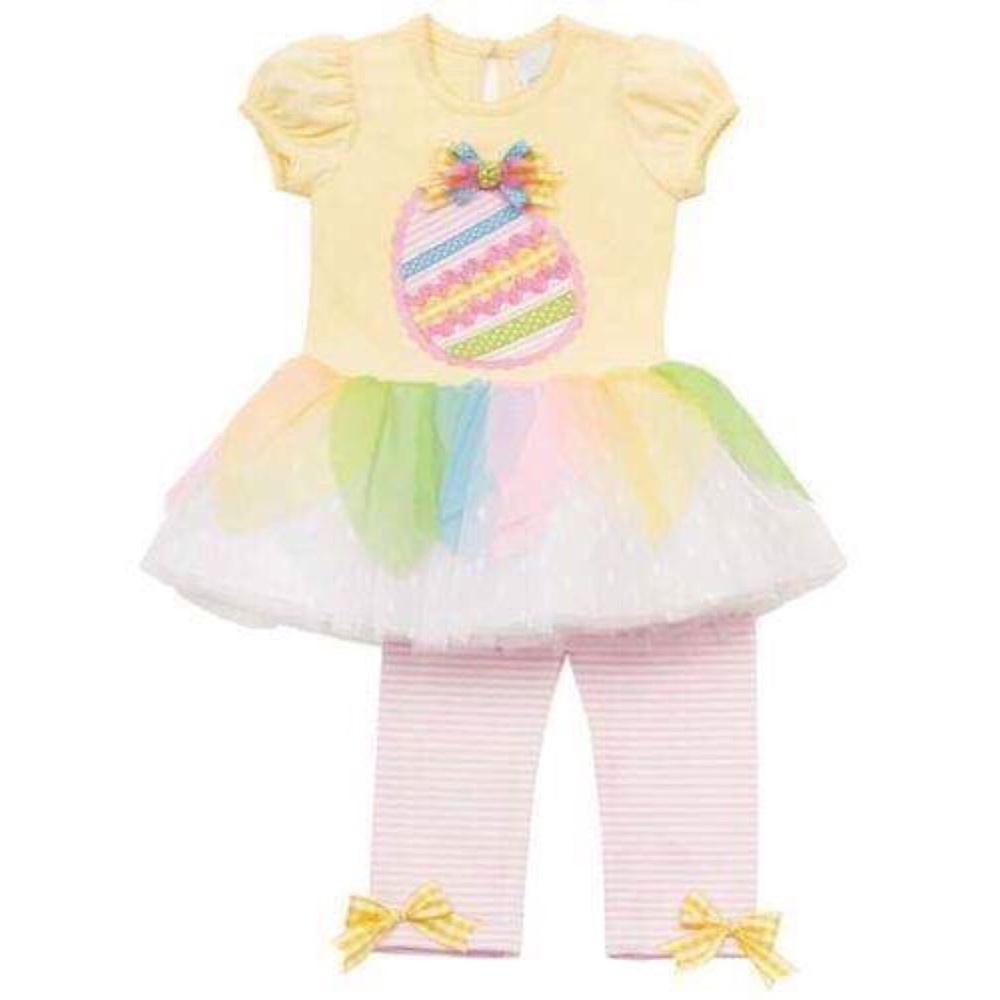 ☘️Girl Yellow Easter Egg  Mesh Tutu Dress Legging